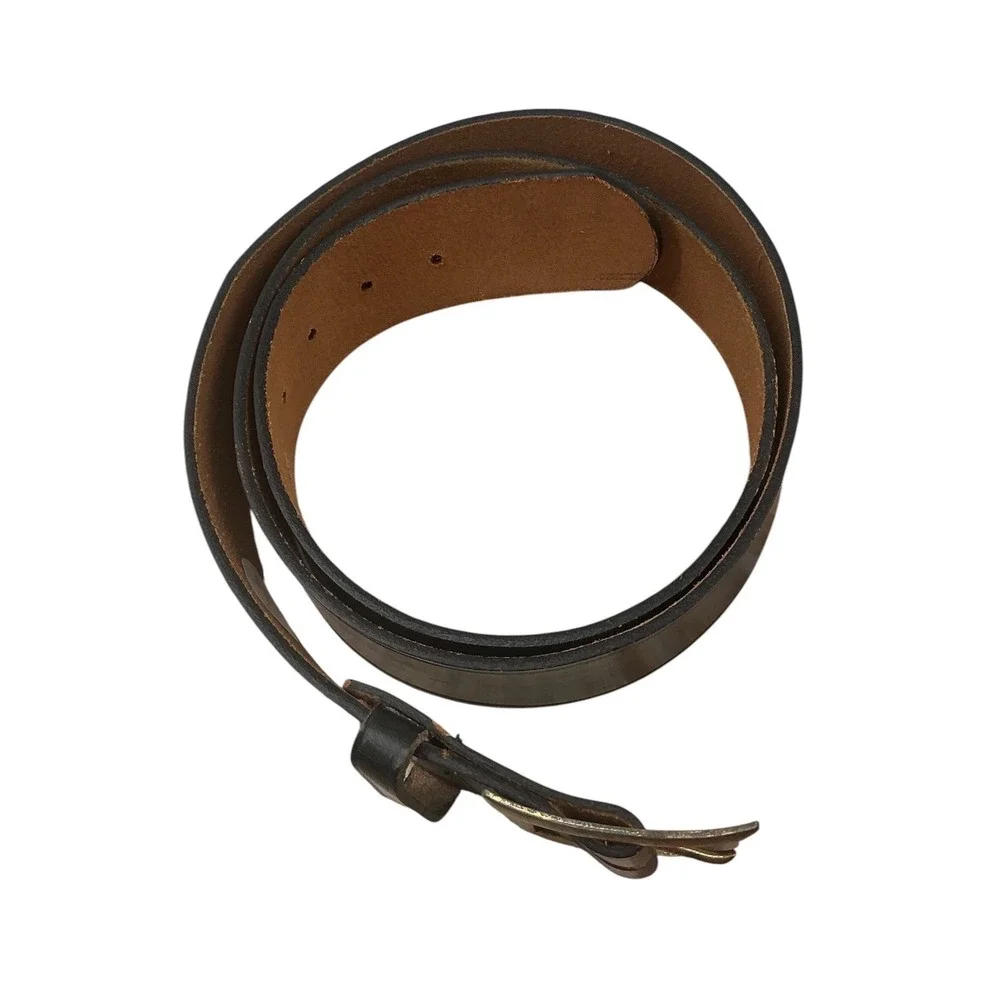 Black Top Grain Bridle Cowhide Leather Belt Brass Buckle Size 46 Mens Wide